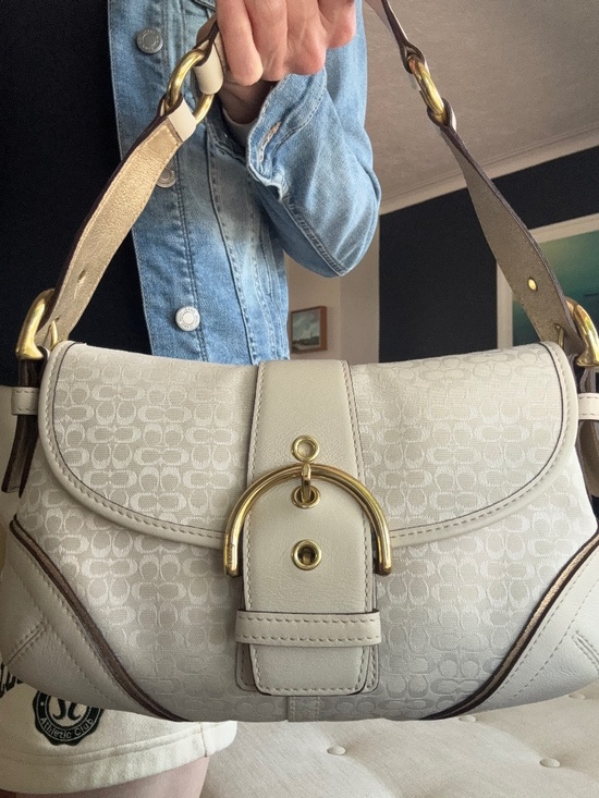 Coach Handbags - Vintage Coach Signature Soho Shoulder Bag | Y2K White Jacquard & Leather | Rare